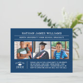 Klasse 2025 Graduate Navy 3 Foto Abschluss Einladung (Stehend Vorderseite)