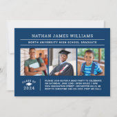 Klasse 2025 Graduate Navy 3 Foto Abschluss Einladung (Vorderseite)