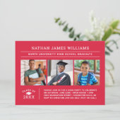 Klasse 2025 Graduate Red 3 Foto Abschluss Einladung (Stehend Vorderseite)