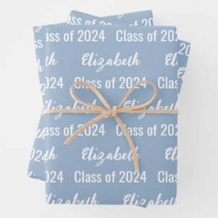 Klasse 2025 Graduate's Name Baby Blue and White Geschenkpapier Set