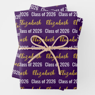 Klasse 2025 Graduate's Name Dk Lila White Gold Geschenkpapier Set