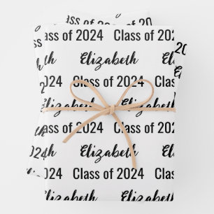 Klasse 2025 Graduate's Name White and Black Geschenkpapier Set