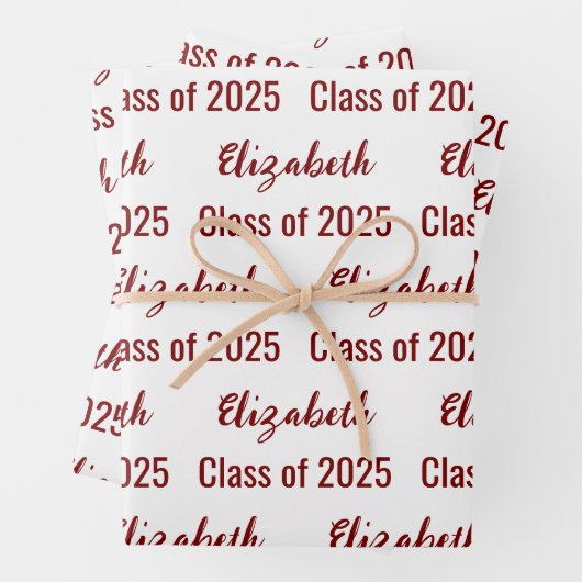 Klasse 2025 Graduate's Name White and Dark Red Geschenkpapier Set (Beispiel)