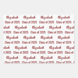 Klasse 2025 Graduate's Name White and Dark Red Geschenkpapier Set