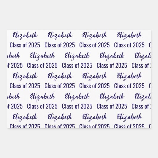 Klasse 2025 Graduate's Name White & Dark Blue Geschenkpapier Set (Vorderseite)
