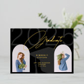 Klasse 2025 minimalistisch elegante 2-Fotos Absolv Folieneinladung (Stehend vorne)