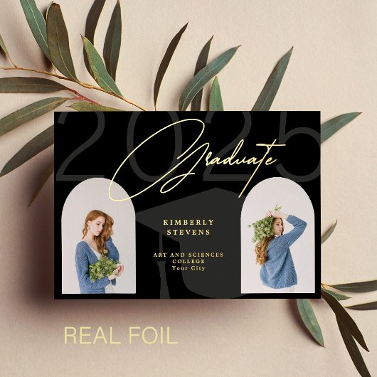 Klasse 2025 minimalistisch elegante 2-Fotos Absolv Folieneinladung