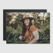 Klasse 2025 Moderner Abschluss für Weißes Script-F Magneteinladung (Vorne/Hinten)