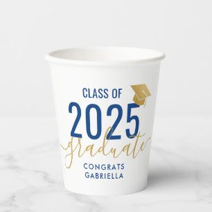 Klasse 2025 Moderner Blue-Gold-Abschluss Pappbecher
