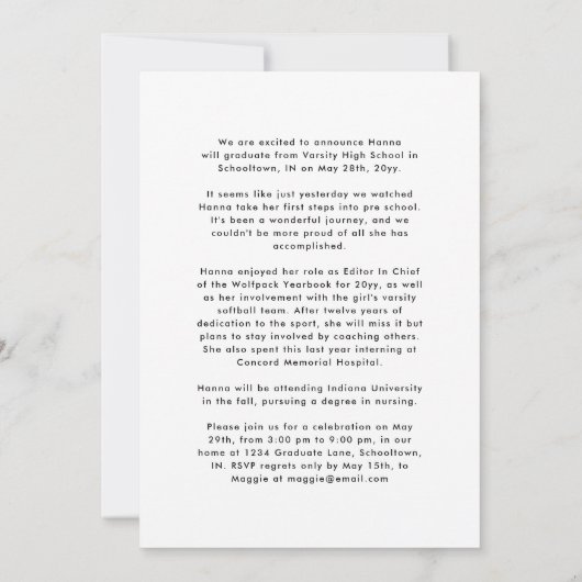 Klasse 2025 Modernes Foto Abschluss Open House Ankündigung (Rückseite)