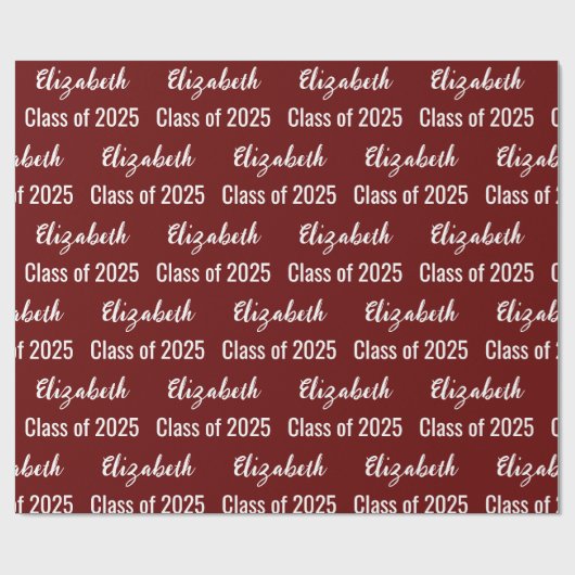 Klasse 2025 Name des Absolventen dunkelrot und wei Geschenkpapier (Flach)