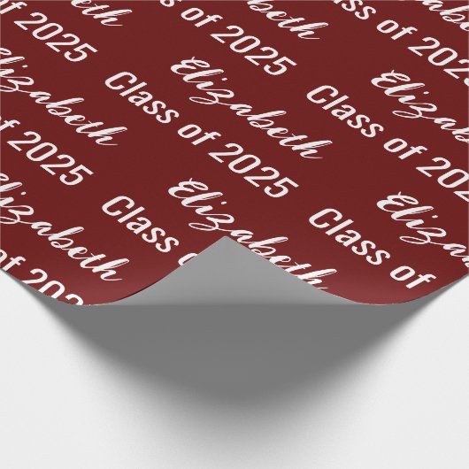 Klasse 2025 Name des Absolventen dunkelrot und wei Geschenkpapier (Ecke)