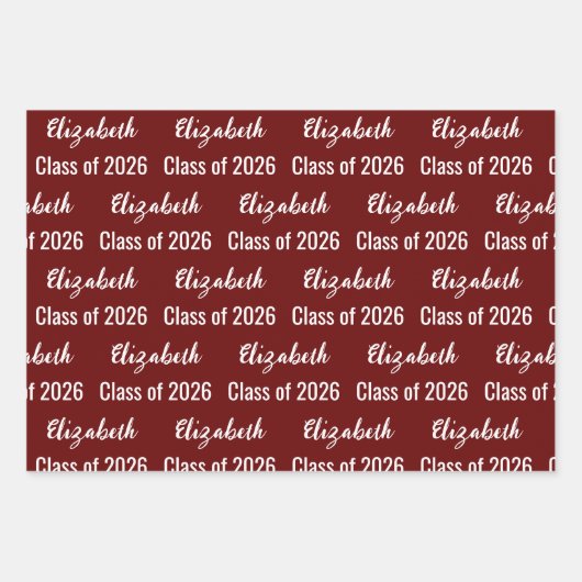 Klasse 2025 Name des Absolventen dunkelrot und wei Geschenkpapier Set (Vorderseite 3)
