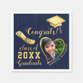 Klasse 2025 Navy Blue and Gold Abschluss Foto Serviette (Vorderseite)