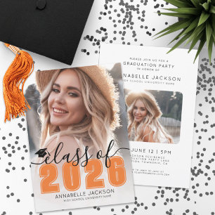 Klasse 2025 Orange Graduate Foto Abschluss Einladung