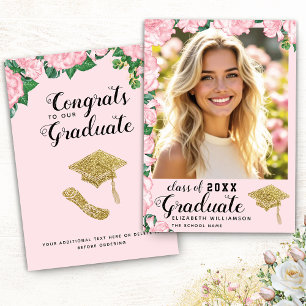 Klasse 2025 Pink Floral One Foto Abschluss Ankündigung