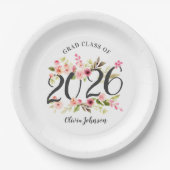 Klasse 2025 Pink Watercolor Blume Abschluss Pappteller (Vorderseite)