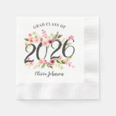 Klasse 2025 Pink Watercolor Blume Abschluss Serviette (Vorderseite)