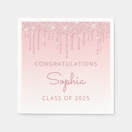 Klasse 2025 Rosa Glitzer Tropfen Abschluss Serviette (Vorderseite)