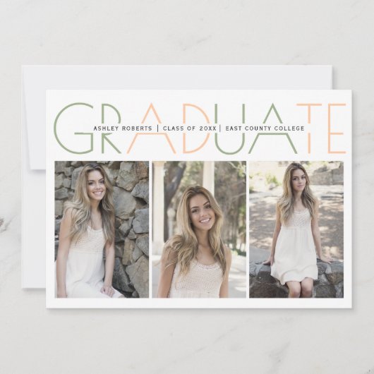 Klasse 2025 Salbeigrün, pfirsichgrünes Abschluss F Einladung (Vorderseite)