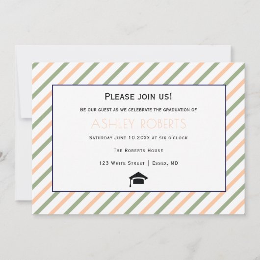 Klasse 2025 Salbeigrün, pfirsichgrünes Abschluss F Einladung (Rückseite)