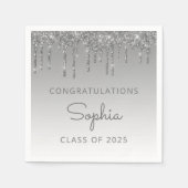 Klasse 2025 Silver Glitzer Tropfen Abschluss Serviette (Vorderseite)