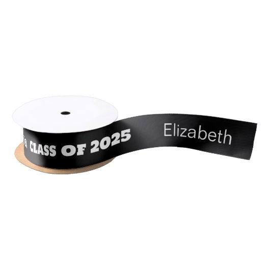 Klasse 2025 und Graduate's Name Black and White Satinband (Spule)