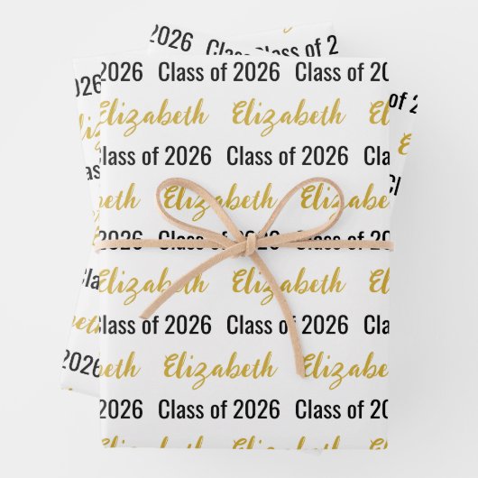 Klasse 2025 und Graduate's Name White Black Gold Geschenkpapier Set (Beispiel)