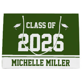 Klasse 2025 und Name auf Forest Green und White Große Geschenktüte
