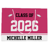 Klasse 2025 und Name auf Magenta & White Template Große Geschenktüte (Rückseite)