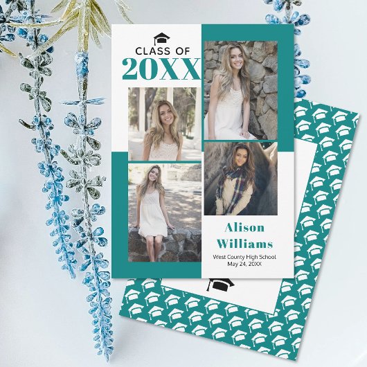 Klasse 2025: vier Fotos aquamariner blauer Abschlu Ankündigung