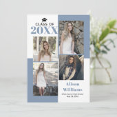 Klasse 2025 vier Fotos staubiger blauer Abschluss Ankündigung (Stehend Vorderseite)