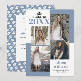 Klasse 2025 vier Fotos staubiger blauer Abschluss Ankündigung