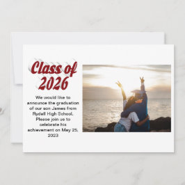Klasse 2026 burgunderrote Text Abschlussfoto Einladung
