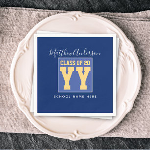 Klasse 2026 Elegantes königsblaues und goldenes Ab Serviette