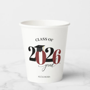 Klasse 2026 Moderne Typografie Marone Abschluss Pappbecher