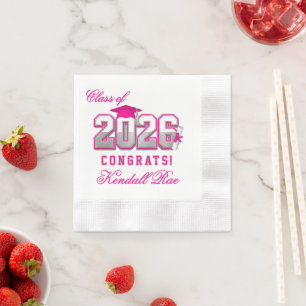 Klasse 2026 Pink Silber Abschluss Varsity Serviette