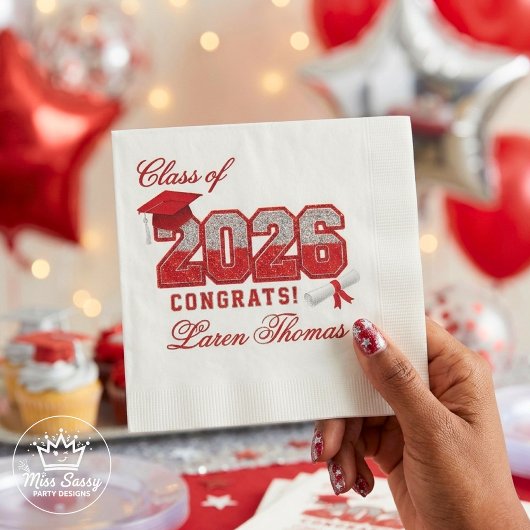 Klasse 2026 Rot & Silber Abschluss-Absolventen der Serviette