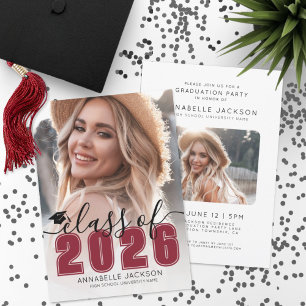 Klasse 2026 Rotes Abschlussfoto Abitur Einladung