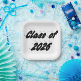 Klasse 2026 schwarze Typografie Abschlussfeier Pappteller