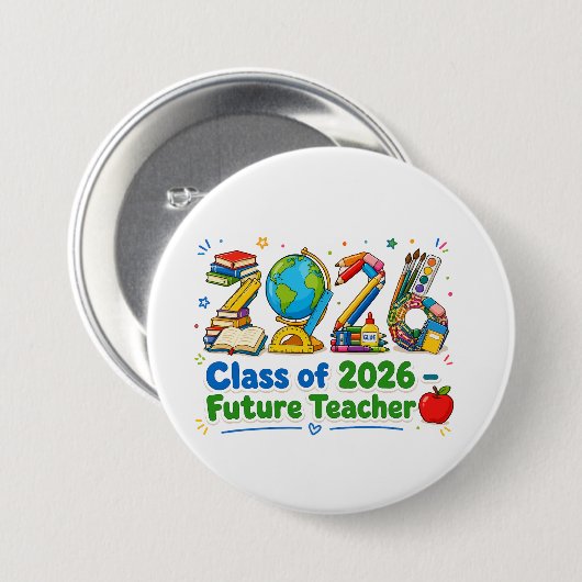 Klasse 2026 Zukünftige Lehrkraft Schulmaterial Kun Button (Vorne & Hinten)