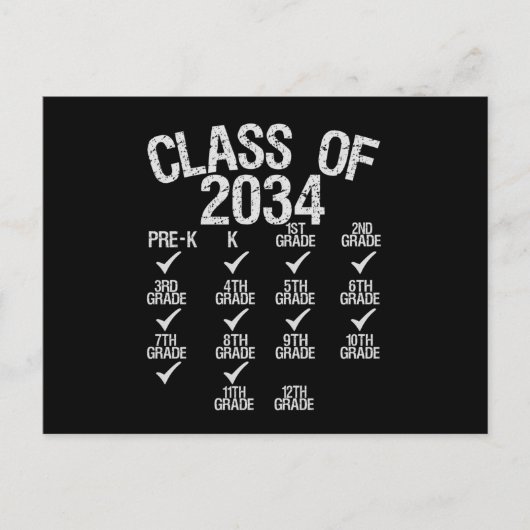 Klasse 2034 wächst mit meinem 8. Klasse-Abschluss Ankündigungspostkarte (Vorderseite)