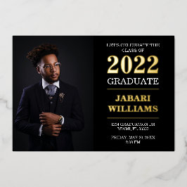 Klasse 20XX Abschluss, Ihr Foto, Schwarz Folieneinladung