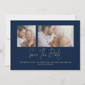 Klasse 2 Fotos Gold Navy Blue Wedding Save The Date (Vorderseite)