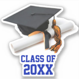 Klasse Blauer und Oranger Graduation Cap & Tassel Aufkleber