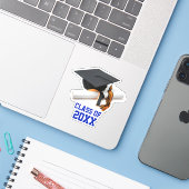 Klasse Blauer und Oranger Graduation Cap & Tassel Aufkleber (Laptop mit iPhone)