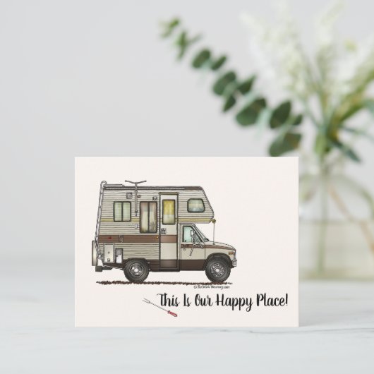 KLASSE C RV Happy Camping Art Niedlich Postkarte (Stehend Vorderseite)