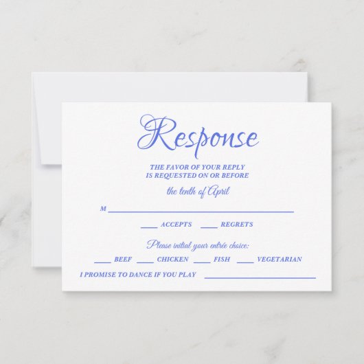 Klasse Calligraphy Blue Wedding RSVP Monogram (Vorderseite)