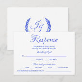 Klasse Calligraphy Blue Wedding RSVP Monogram Karte (Vorne/Hinten)