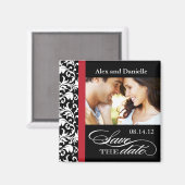 Klasse Damask Save the Date mit rotem Akzent Magnet (Vorderseite/Rückseite)